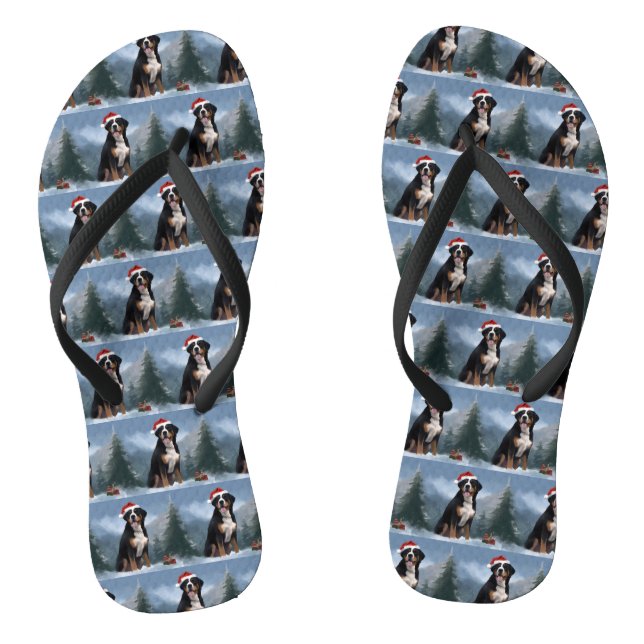 Greater Swiss Mountain Dog in Snow Christmas  Flip Flops (Footbed)