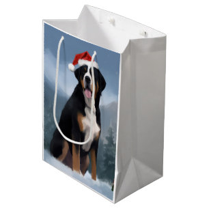 Greater Swiss Mountain Dog in Snow Christmas Medium Gift Bag