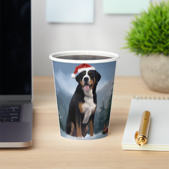 Greater Swiss Mountain Dog in Snow Christmas  Paper Cups (Insitu)