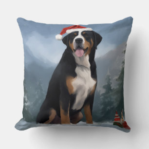 Greater Swiss Mountain Dog in Snow Christmas  Throw Pillow