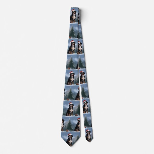 Greater Swiss Mountain Dog in Snow Christmas  Tie (Front)