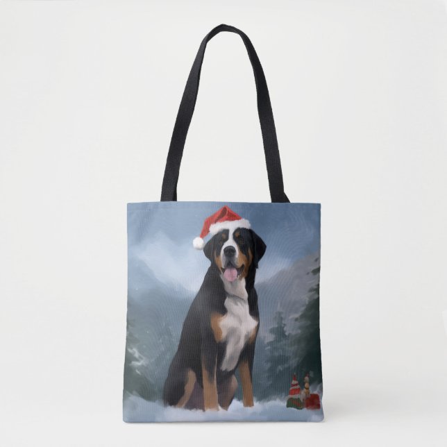 Greater Swiss Mountain Dog in Snow Christmas  Tote Bag (Front)