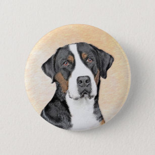 Greater Swiss Mountain Dog Painting - Original Art 2 Inch Round Button