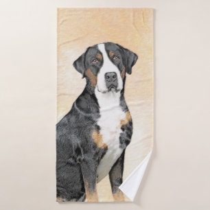 Greater Swiss Mountain Dog Painting - Original Art Bath Towel Set