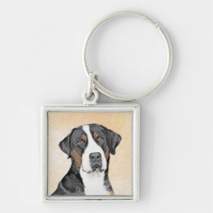 Greater Swiss Mountain Dog Painting - Original Art Keychain