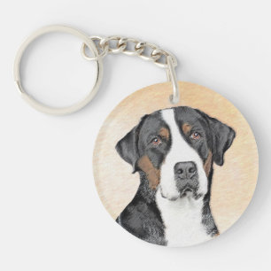 Greater Swiss Mountain Dog Painting - Original Art Keychain