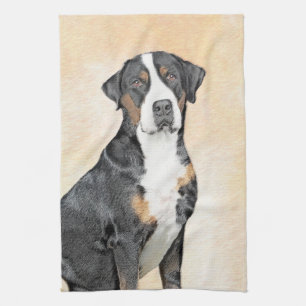 Greater Swiss Mountain Dog Painting - Original Art Kitchen Towel