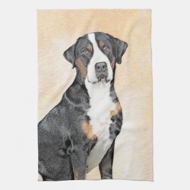 Greater Swiss Mountain Dog Painting - Original Art Kitchen Towel (Vertical)