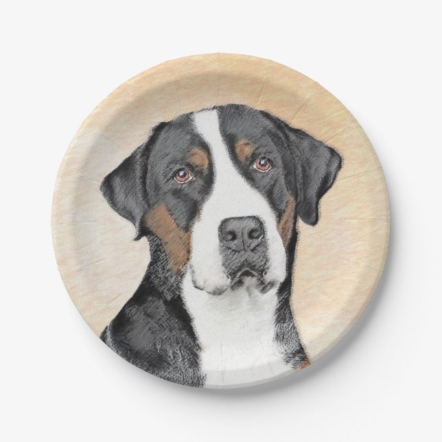 Greater Swiss Mountain Dog Painting - Original Art Paper Plate (Front)