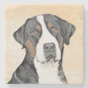 Greater Swiss Mountain Dog Painting - Original Art Stone Coaster