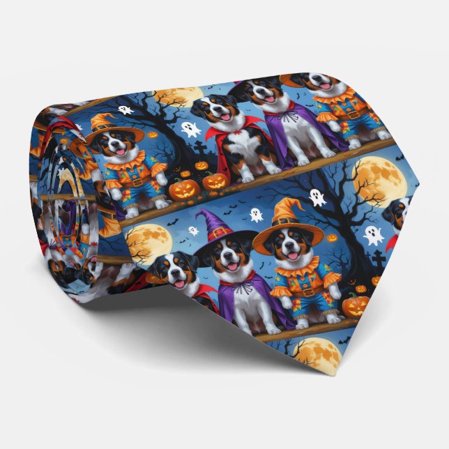Greater Swiss Mountain Dog Pumpkin Halloween Funny Tie (Rolled)