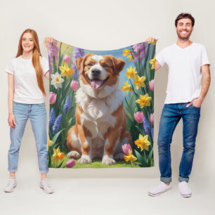 Greater Swiss Mountain Dog Spring Flowers Painting Fleece Blanket