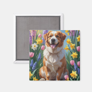 Greater Swiss Mountain Dog Spring Flowers Painting Magnet