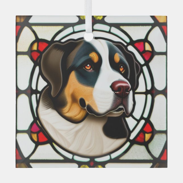 Greater Swiss Mountain Dog "Stained Glass" Glass Ornament (Front)