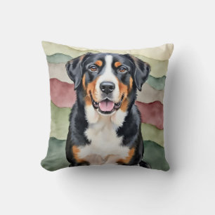 Greater Swiss Mountain Dog Watercolor Alpine Strip Throw Pillow