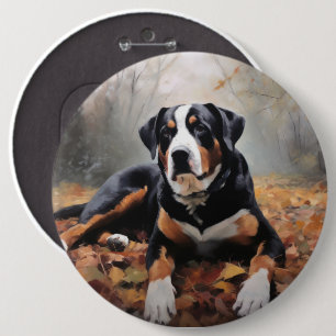 Greater Swiss Mountain in Autumn Leaves Fall 6 Inch Round Button