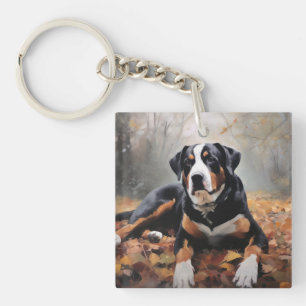 Greater Swiss Mountain  in Autumn Leaves Fall Keychain
