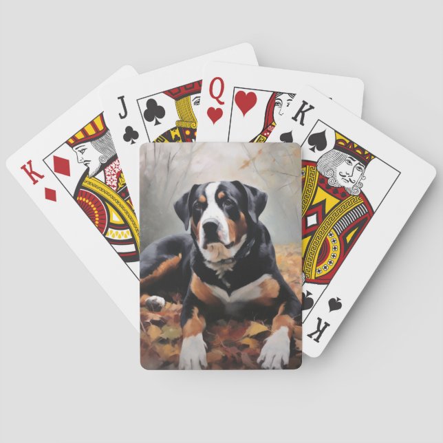 Greater Swiss Mountain  in Autumn Leaves Fall Playing Cards (Back)