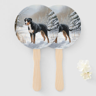 Greater Swiss Mountain Let It Snow Christmas Hand Fan