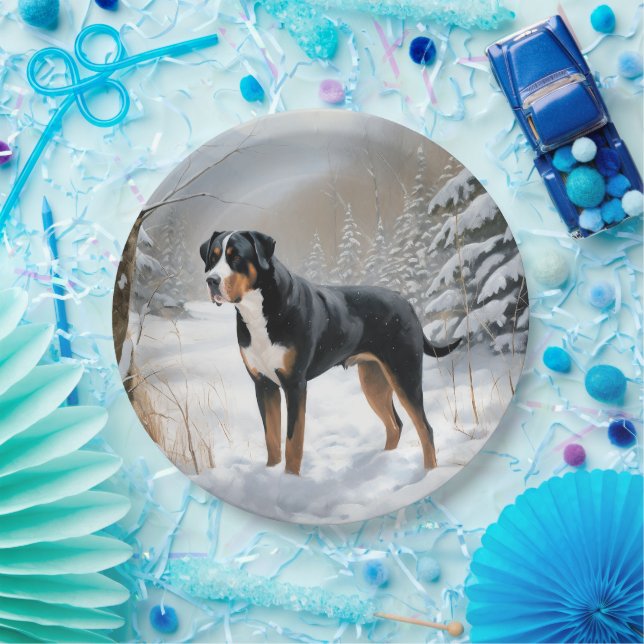 Greater Swiss Mountain Let It Snow Christmas Paper Plate (Party)