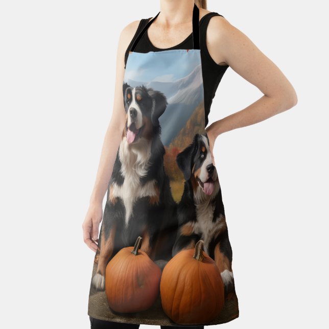 Greater Swiss Mountain Pup Autumn Delight Pumpkin Apron (Insitu)