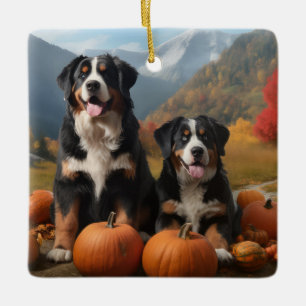 Greater Swiss Mountain Pup Autumn Delight Pumpkin Ceramic Ornament