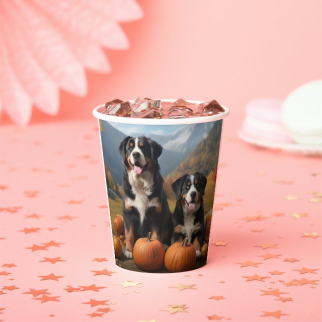 Greater Swiss Mountain Pup Autumn Delight Pumpkin Paper Cups (Insitu)
