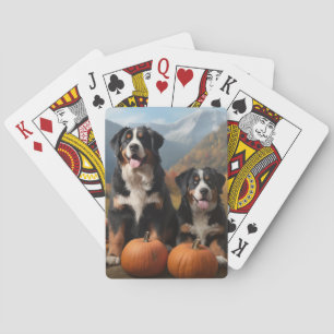 Greater Swiss Mountain Pup Autumn Delight Pumpkin Playing Cards