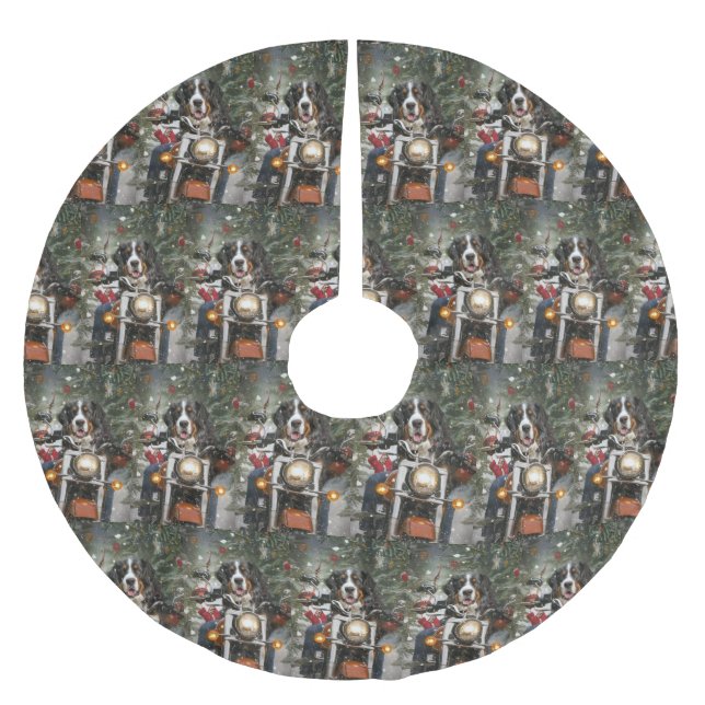 Greater Swiss Mountain Riding Motorcycle Christmas Brushed Polyester Tree Skirt (Front)