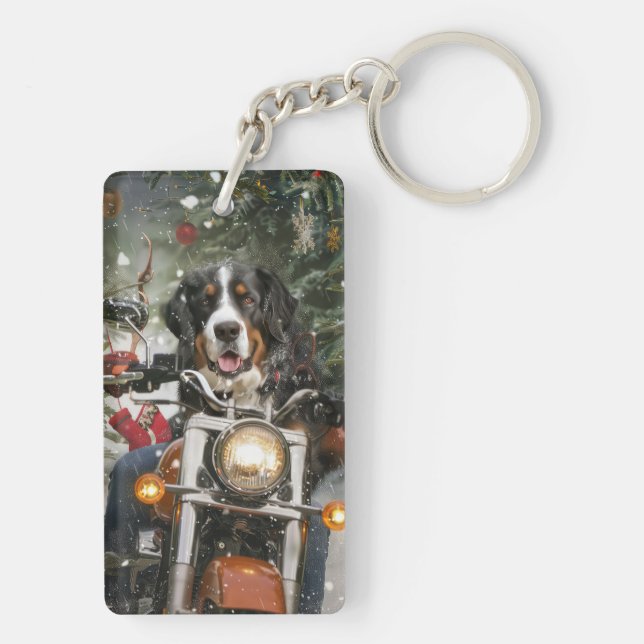 Greater Swiss Mountain Riding Motorcycle Christmas Keychain (Back)