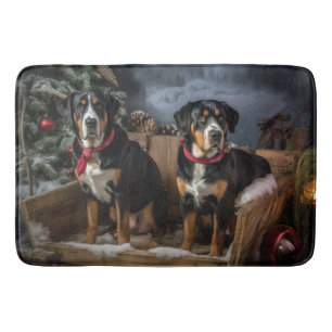 Greater Swiss Mountain Snowy Sleigh Christmas  Bath Mat