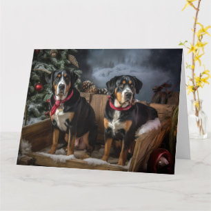 Greater Swiss Mountain Snowy Sleigh Christmas Card