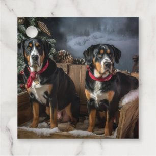 Greater Swiss Mountain Snowy Sleigh Christmas  Favour Tags