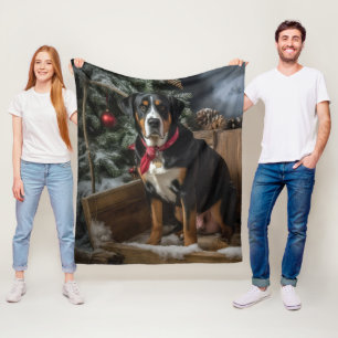 Greater Swiss Mountain Snowy Sleigh Christmas  Fleece Blanket