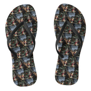 Greater Swiss Mountain Snowy Sleigh Christmas  Flip Flops