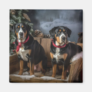 Greater Swiss Mountain Snowy Sleigh Christmas  Magnet