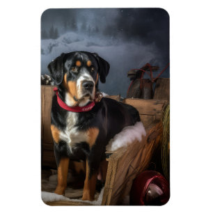 Greater Swiss Mountain Snowy Sleigh Christmas  Magnet