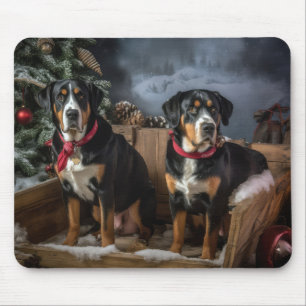 Greater Swiss Mountain Snowy Sleigh Christmas  Mouse Pad