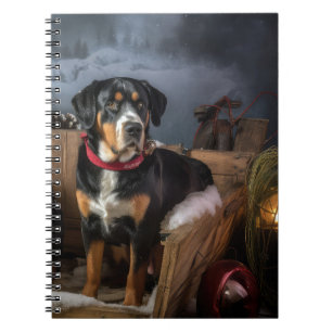 Greater Swiss Mountain Snowy Sleigh Christmas  Notebook