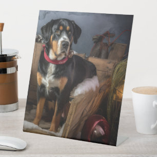 Greater Swiss Mountain Snowy Sleigh Christmas  Pedestal Sign