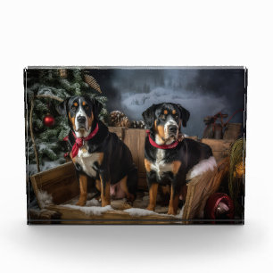 Greater Swiss Mountain Snowy Sleigh Christmas  Photo Block