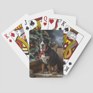 Greater Swiss Mountain Snowy Sleigh Christmas  Playing Cards