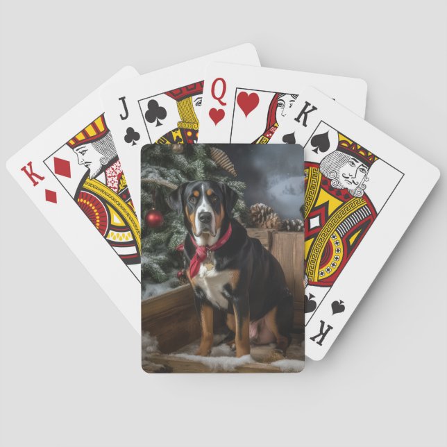 Greater Swiss Mountain Snowy Sleigh Christmas  Playing Cards (Back)