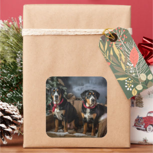 Greater Swiss Mountain Snowy Sleigh Christmas  Square Sticker