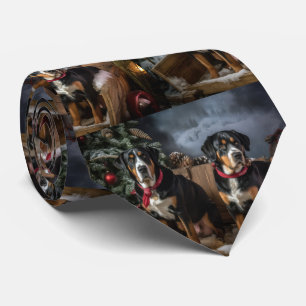 Greater Swiss Mountain Snowy Sleigh Christmas  Tie