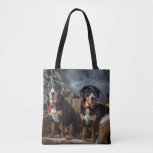 Greater Swiss Mountain Snowy Sleigh Christmas  Tote Bag