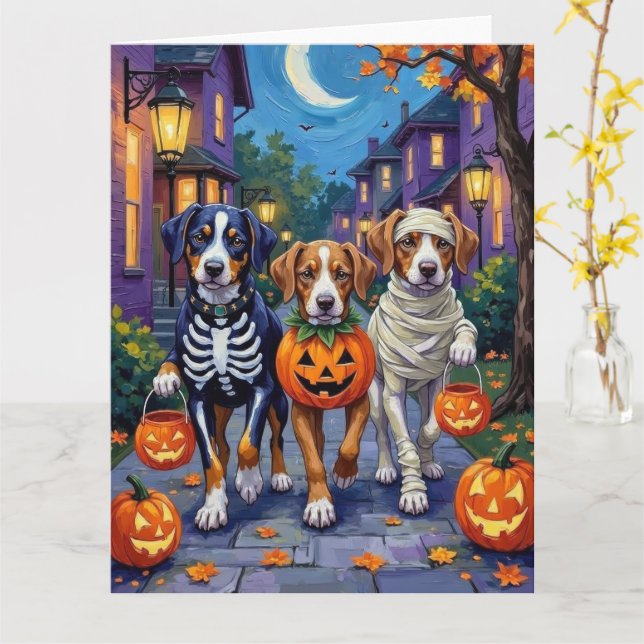 Greater Swiss Mountain Trick-or-Treating Halloween Card (Yellow Flower)