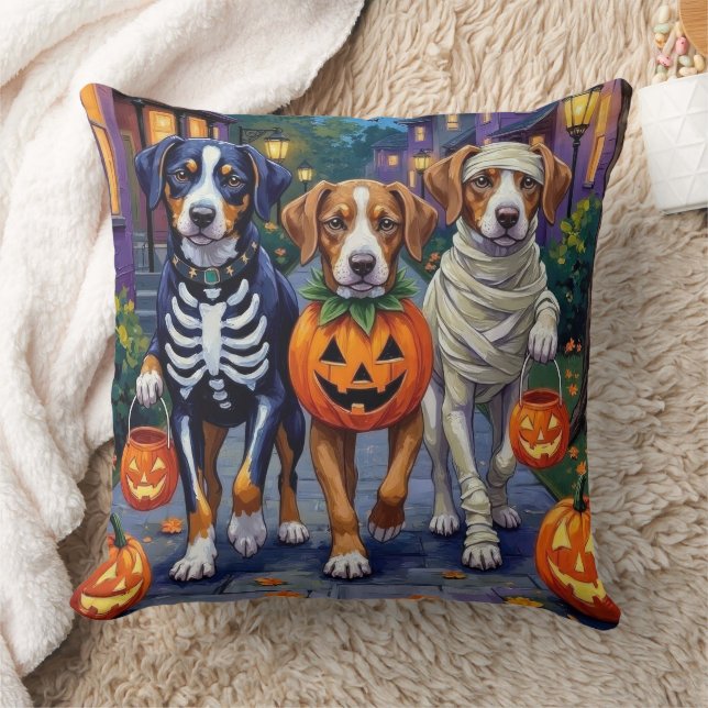 Greater Swiss Mountain Trick-or-Treating Halloween Throw Pillow (Blanket)
