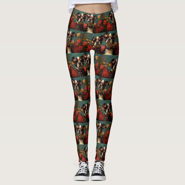 Greater Swiss With Heart Roses Valentine's Day Leggings (Front)