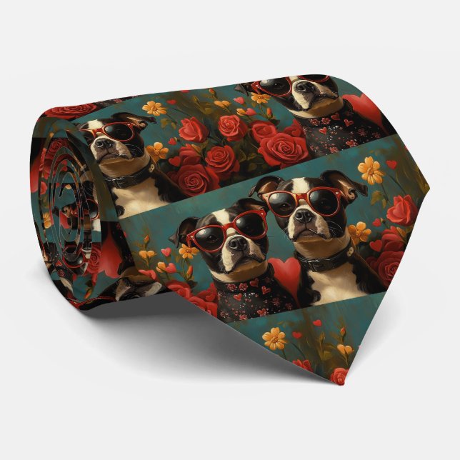 Greater Swiss With Heart Roses Valentine's Day Tie (Rolled)